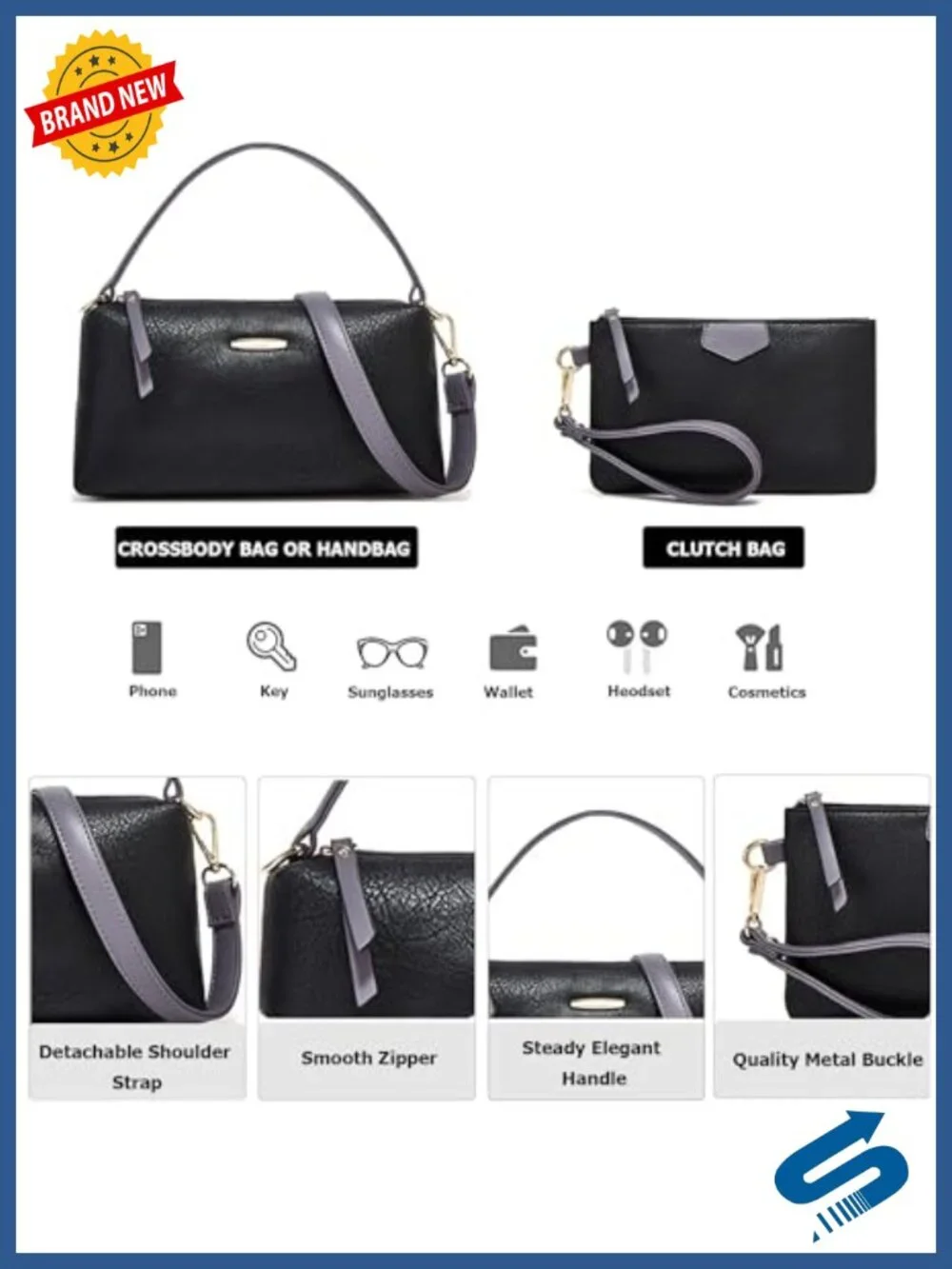 Faux Leather 3-Piece Tote, Crossbody & Wallet Purse Set for Women